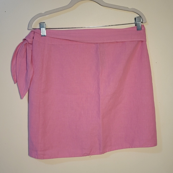 Zara (Women's M-L) Cotton Linen Blend Pink Wrap Mini Skirt with Side Tie - Picture 6 of 8